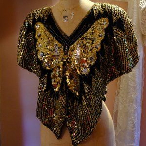 Vintage Sequin Butterfly Crop Top